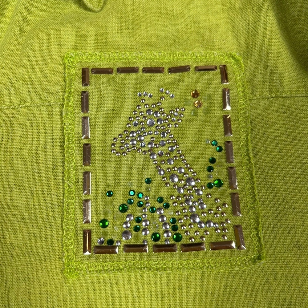 Gepetto Green Blouse with Decorative Patterns and Relaxed Fit 50% Rayon 50% Line - Picture 11 of 12